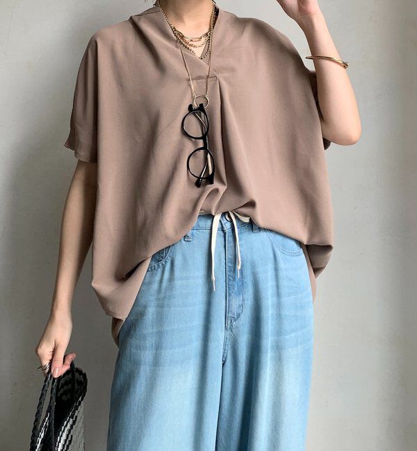  「【WEB限定】ライトジョーゼットスキッパーギャザーチュニック」|シャツ・ブラウス|