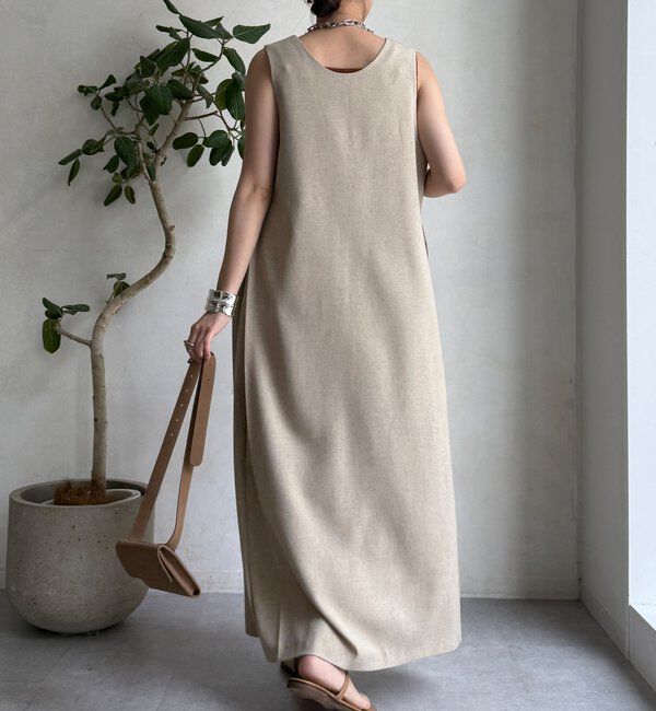  「【WEB限定】リネン混深Vジャンスカ」|ワンピース|