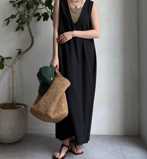 「【WEB限定】リネン混深Vジャンスカ」|ワンピース|