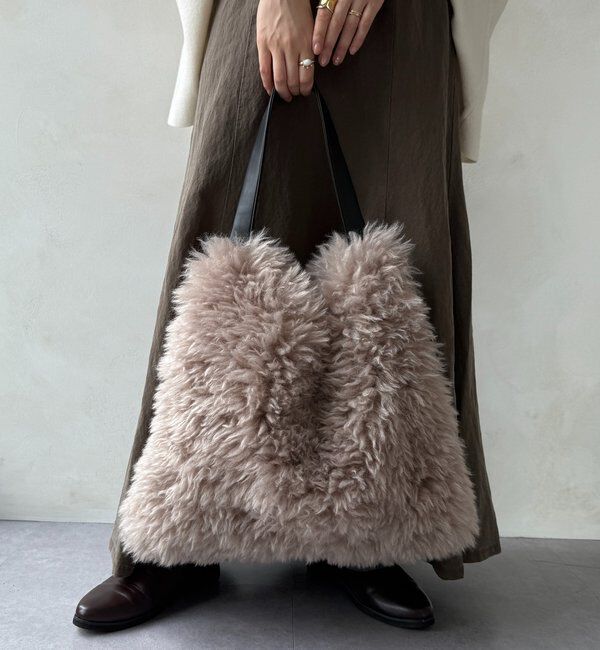  「ビッグエコファーバッグ」|トートバッグ|グレージュ