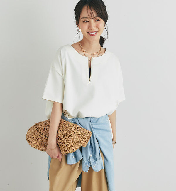  「《楽ちんきちんと見え》ハーフジップダンボールポンチョ」|Tシャツ・カットソー|