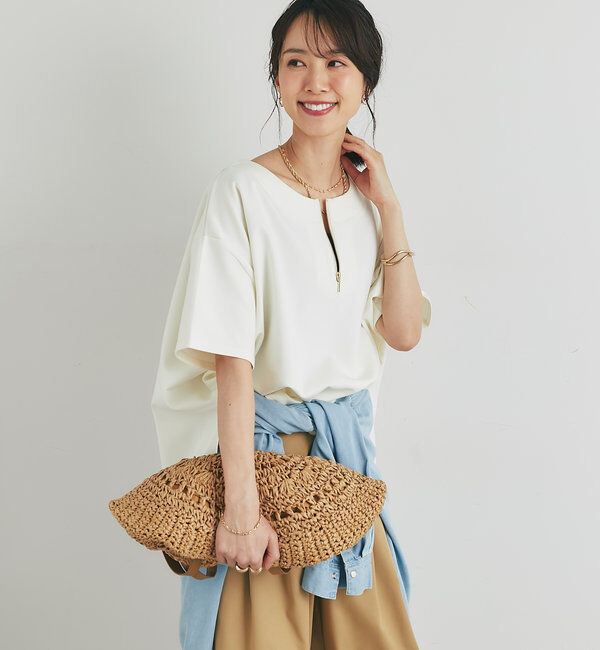  「《楽ちんきちんと見え》ハーフジップダンボールポンチョ」|Tシャツ・カットソー|