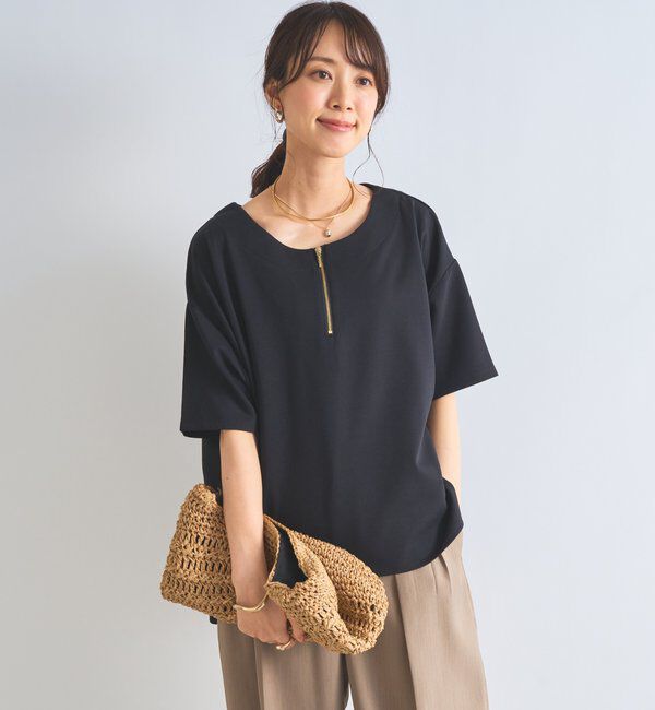  「《楽ちんきちんと見え》ハーフジップダンボールポンチョ」|Tシャツ・カットソー|