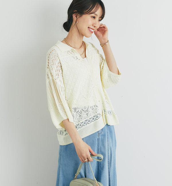  「《繊細な美しさを演出》レース編みニットカーディガン」|ニット・セーター|