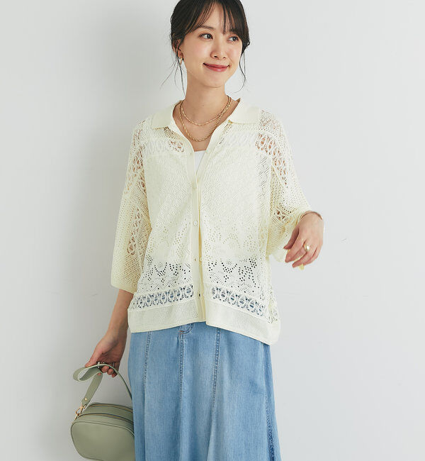  「《繊細な美しさを演出》レース編みニットカーディガン」|ニット・セーター|
