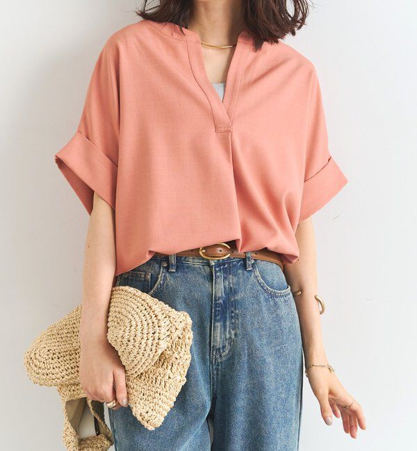  「《オンオフ着まわせる》ニュアンススリーブスキッパーブラウス」|シャツ・ブラウス|ピンク