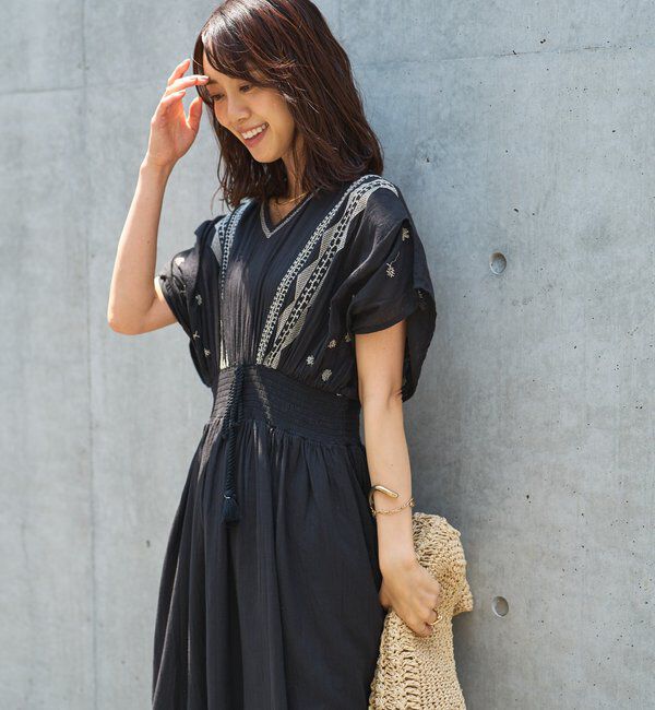  「《綿100％・一枚で着映え》刺繍ウエストシャーリングワンピース」|その他|