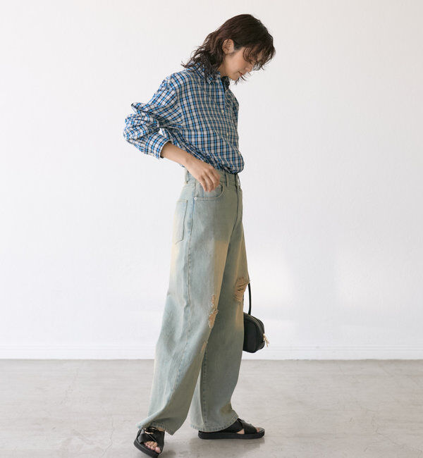  「【MONN.:.(モン)】ハイライズダメージDENIM」|デニム|