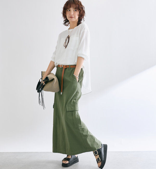  「【MONN.:.(モン)】カーゴマキシスカート」|スカート|