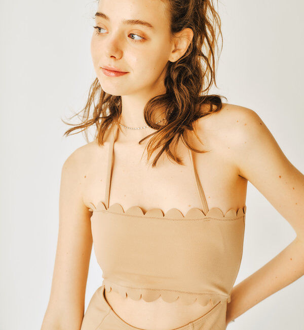  「スカラップワンピーススイムウェア」|ビキニ|ベージュ