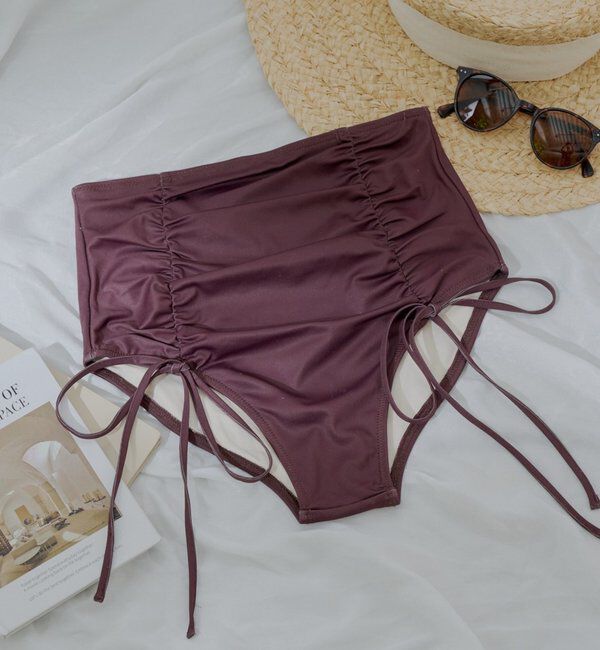  「【水着/ショーツ】ハイウエストギャザーショーツ」|ビキニ|ブラウン