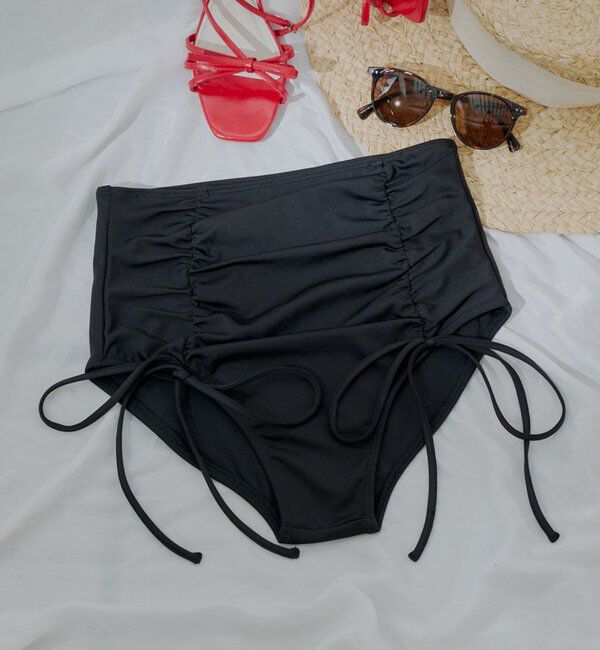  「【水着/ショーツ】ハイウエストギャザーショーツ」|ビキニ|ブラック