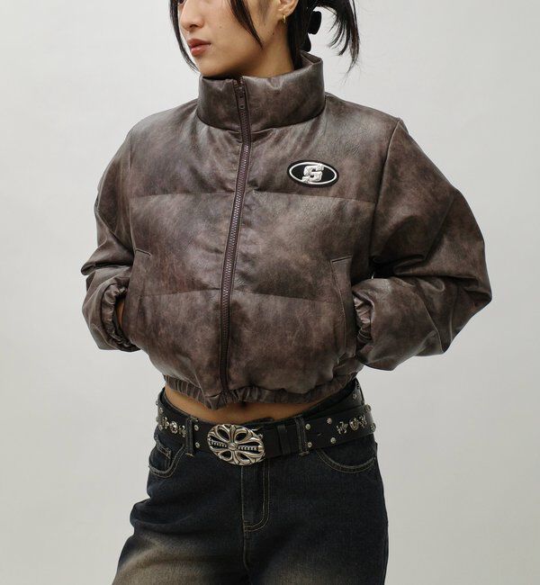  「《３サイズ展開》Sロゴヴィンテージライク中綿レザーブルゾン」|ブルゾン・スタジャン|