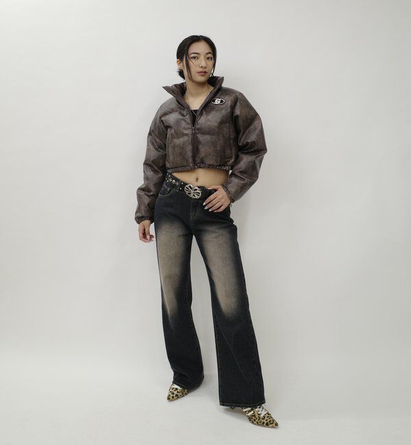  「《３サイズ展開》Sロゴヴィンテージライク中綿レザーブルゾン」|ブルゾン・スタジャン|