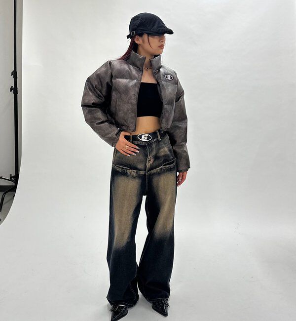  「《３サイズ展開》Sロゴヴィンテージライク中綿レザーブルゾン」|ブルゾン・スタジャン|