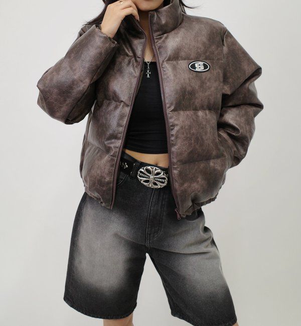  「《３サイズ展開》Sロゴヴィンテージライク中綿レザーブルゾン」|ブルゾン・スタジャン|ブラウンその他1