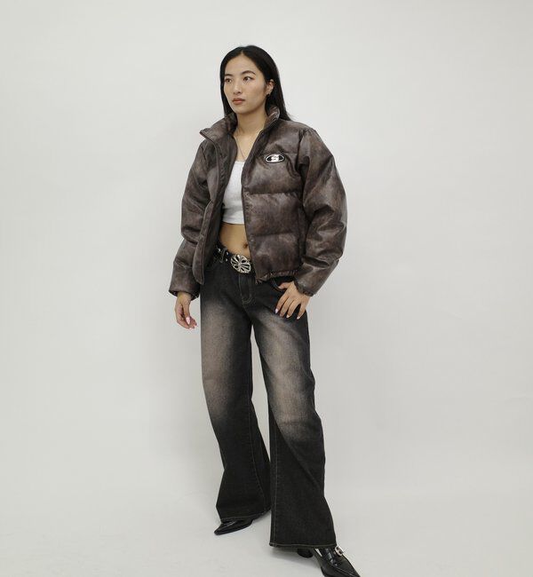  「《３サイズ展開》Sロゴヴィンテージライク中綿レザーブルゾン」|ブルゾン・スタジャン|