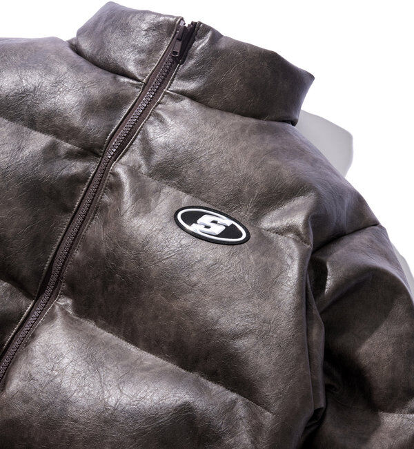  「《３サイズ展開》Sロゴヴィンテージライク中綿レザーブルゾン」|ブルゾン・スタジャン|