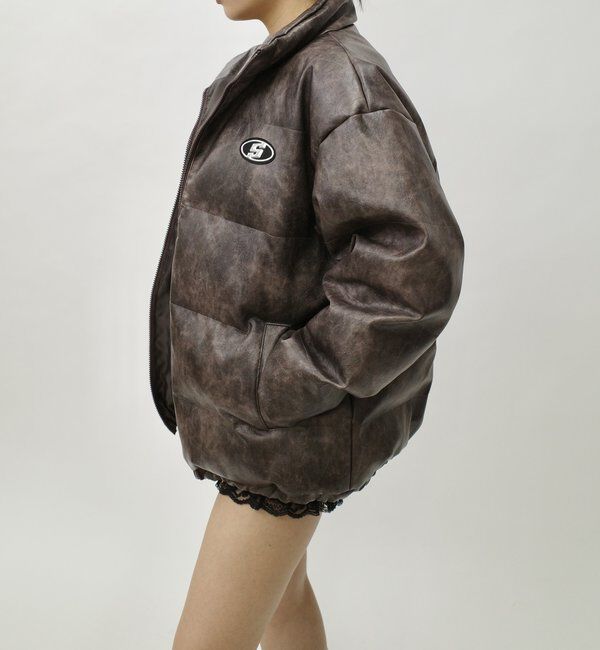  「《３サイズ展開》Sロゴヴィンテージライク中綿レザーブルゾン」|ブルゾン・スタジャン|