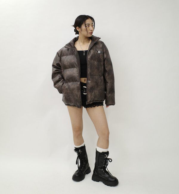  「《３サイズ展開》Sロゴヴィンテージライク中綿レザーブルゾン」|ブルゾン・スタジャン|