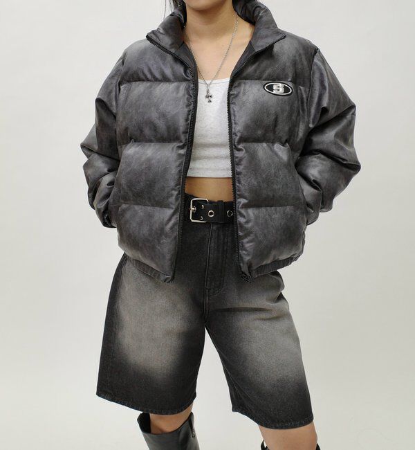  「《３サイズ展開》Sロゴヴィンテージライク中綿レザーブルゾン」|ブルゾン・スタジャン|グレーその他1