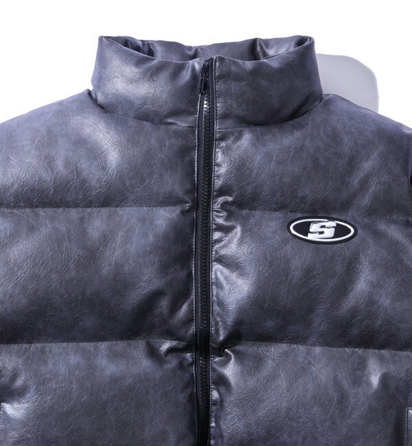  「《３サイズ展開》Sロゴヴィンテージライク中綿レザーブルゾン」|ブルゾン・スタジャン|