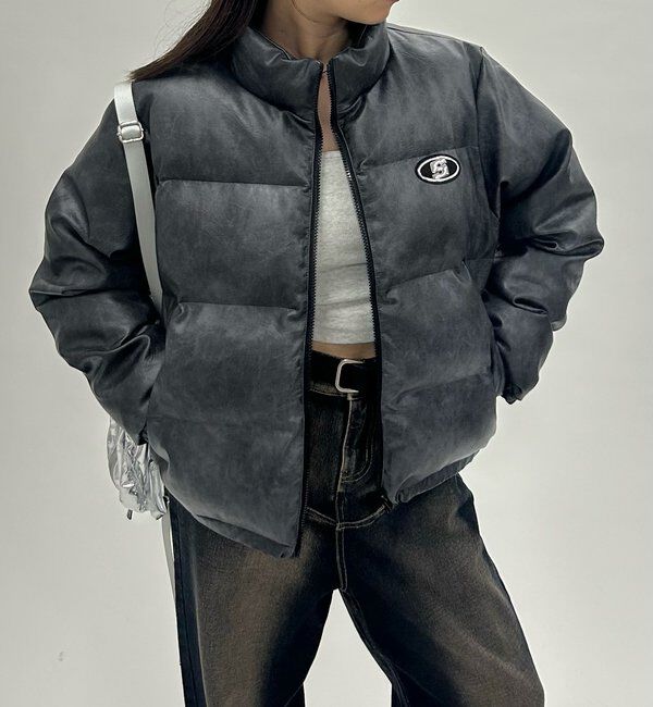  「《３サイズ展開》Sロゴヴィンテージライク中綿レザーブルゾン」|ブルゾン・スタジャン|