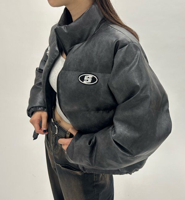  「《３サイズ展開》Sロゴヴィンテージライク中綿レザーブルゾン」|ブルゾン・スタジャン|