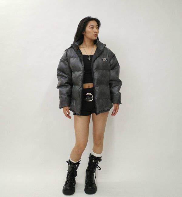  「《３サイズ展開》Sロゴヴィンテージライク中綿レザーブルゾン」|ブルゾン・スタジャン|