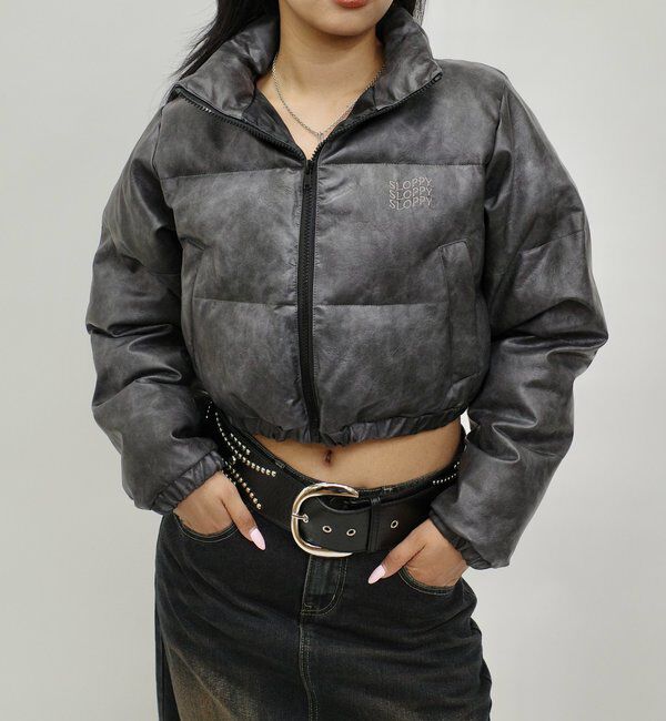  「《３サイズ展開》Sロゴヴィンテージライク中綿レザーブルゾン」|ブルゾン・スタジャン|