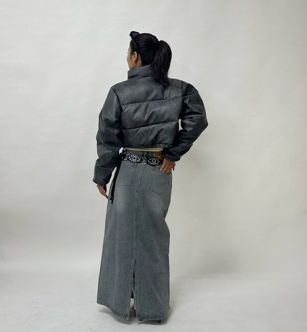  「《３サイズ展開》Sロゴヴィンテージライク中綿レザーブルゾン」|ブルゾン・スタジャン|