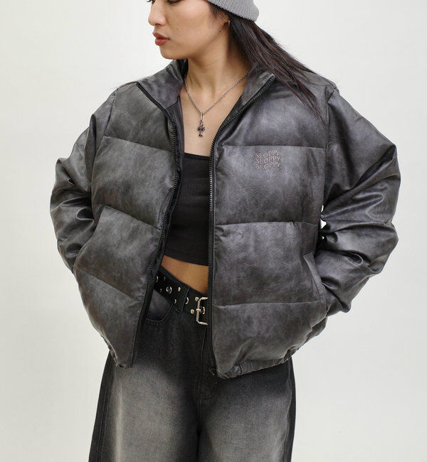  「《３サイズ展開》Sロゴヴィンテージライク中綿レザーブルゾン」|ブルゾン・スタジャン|グレー