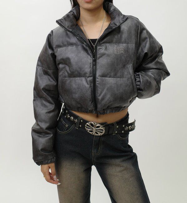  「《３サイズ展開》Sロゴヴィンテージライク中綿レザーブルゾン」|ブルゾン・スタジャン|