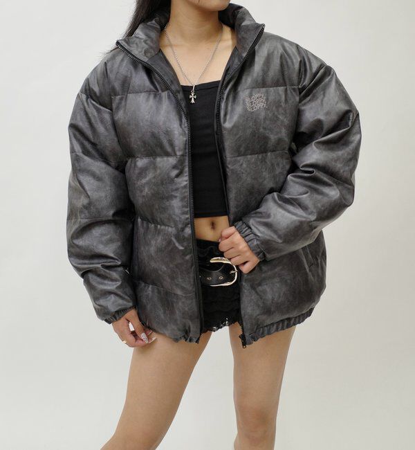  「《３サイズ展開》Sロゴヴィンテージライク中綿レザーブルゾン」|ブルゾン・スタジャン|グレー