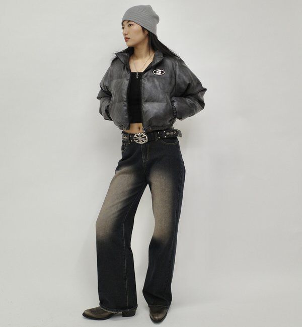  「《３サイズ展開》Sロゴヴィンテージライク中綿レザーブルゾン」|ブルゾン・スタジャン|