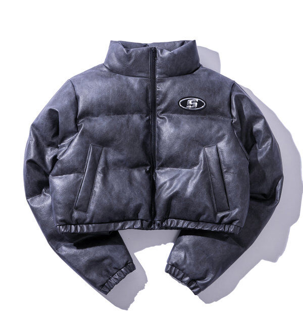  「《３サイズ展開》Sロゴヴィンテージライク中綿レザーブルゾン」|ブルゾン・スタジャン|