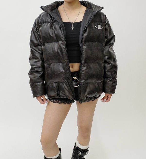  「《３サイズ展開》Sロゴヴィンテージライク中綿レザーブルゾン」|ブルゾン・スタジャン|