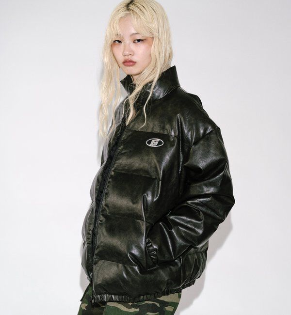  「《３サイズ展開》Sロゴヴィンテージライク中綿レザーブルゾン」|ブルゾン・スタジャン|