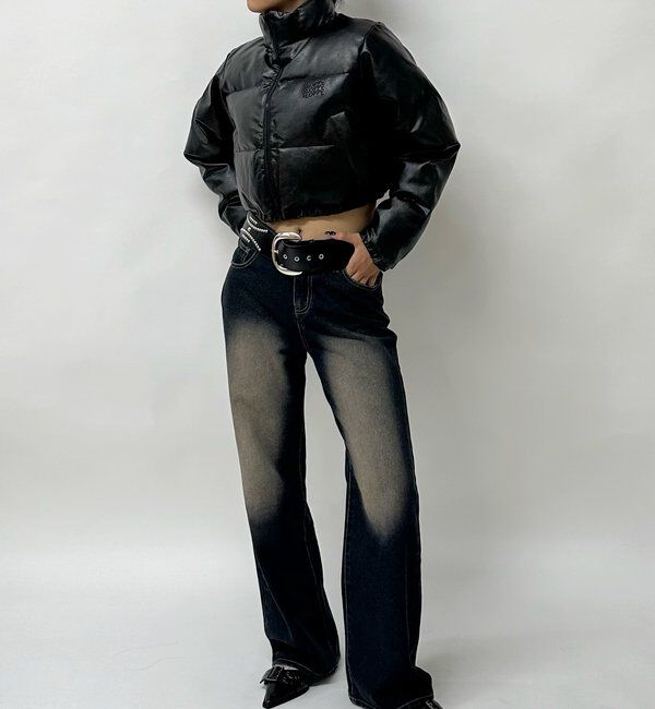  「《３サイズ展開》Sロゴヴィンテージライク中綿レザーブルゾン」|ブルゾン・スタジャン|