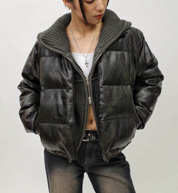 「《３サイズ展開》Sロゴヴィンテージライク中綿レザーブルゾン」|ブルゾン・スタジャン|ブラック系
