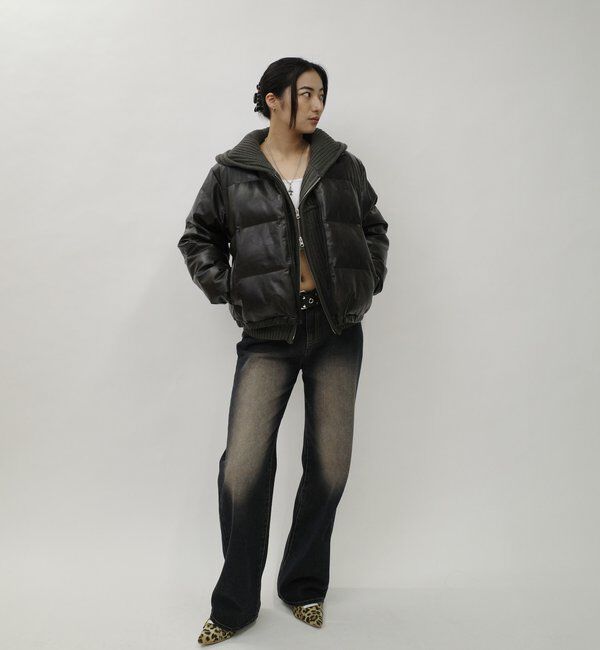  「《３サイズ展開》Sロゴヴィンテージライク中綿レザーブルゾン」|ブルゾン・スタジャン|