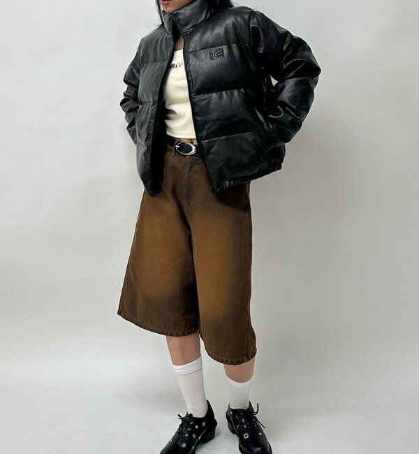  「《３サイズ展開》Sロゴヴィンテージライク中綿レザーブルゾン」|ブルゾン・スタジャン|