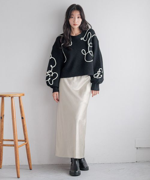 LOWRYS FARM「エンブロイダリーニップルオーバーＬＳ」|ニット・セーター|