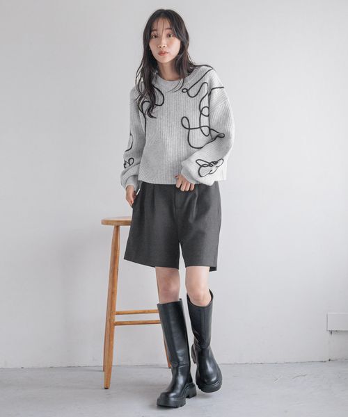 LOWRYS FARM「エンブロイダリーニップルオーバーＬＳ」|ニット・セーター|