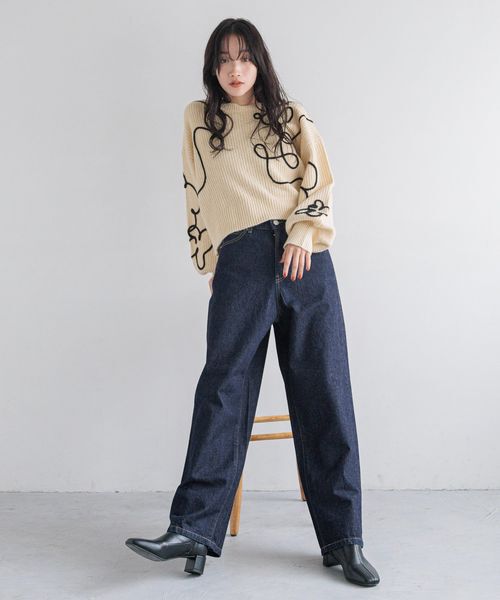 LOWRYS FARM「エンブロイダリーニップルオーバーＬＳ」|ニット・セーター|