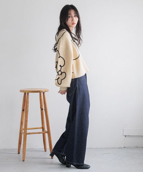 LOWRYS FARM「エンブロイダリーニップルオーバーＬＳ」|ニット・セーター|