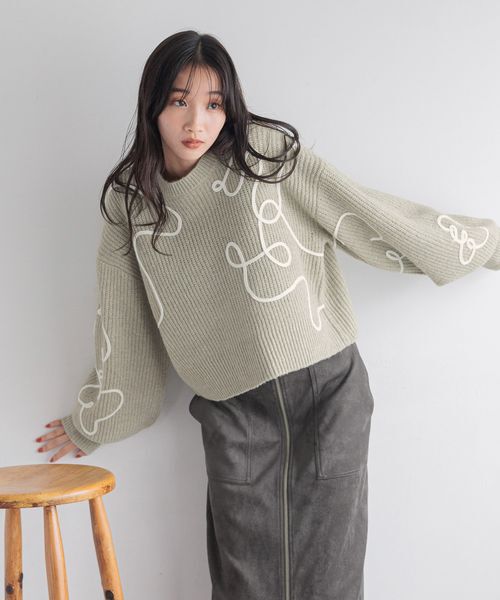 LOWRYS FARM「エンブロイダリーニップルオーバーＬＳ」|ニット・セーター|