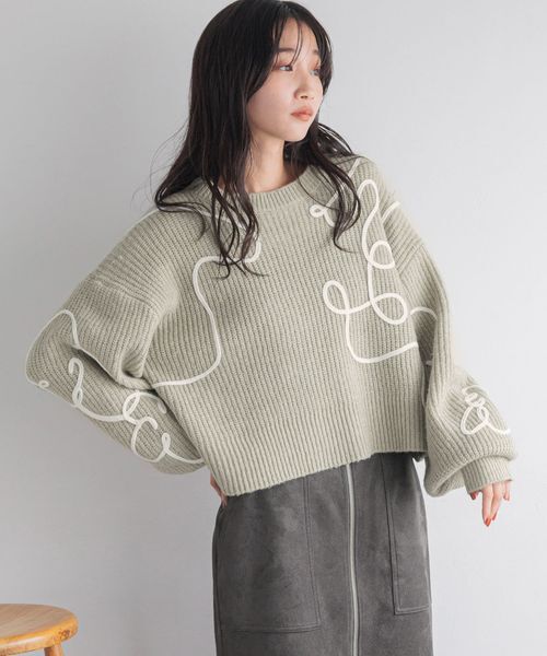 LOWRYS FARM「エンブロイダリーニップルオーバーＬＳ」|ニット・セーター|