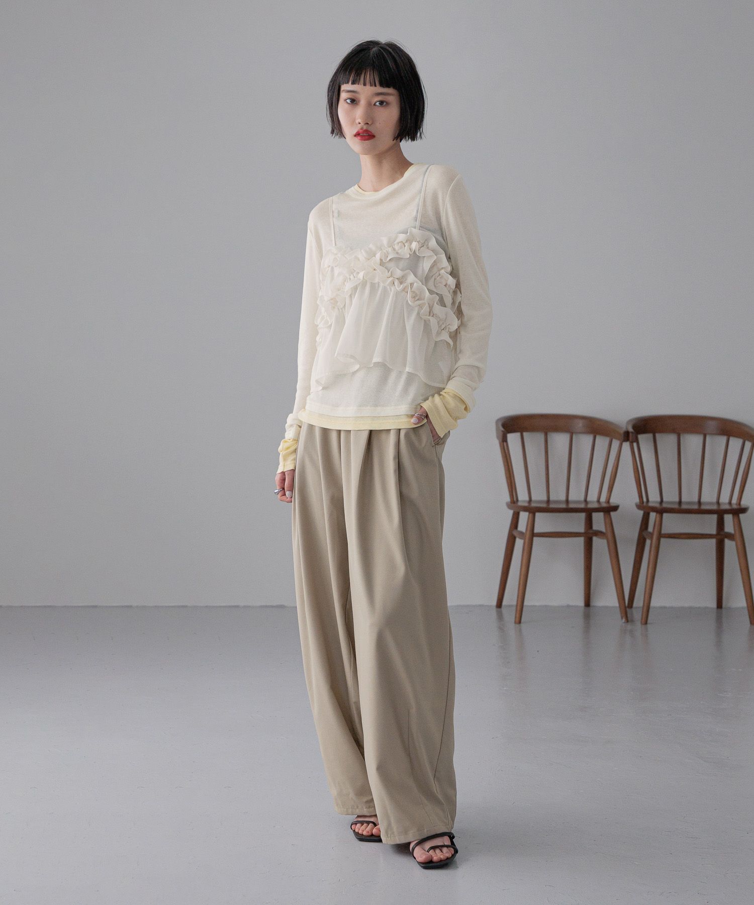 LOWRYS FARM「イージーワイドコクーンパンツ」|チノ|