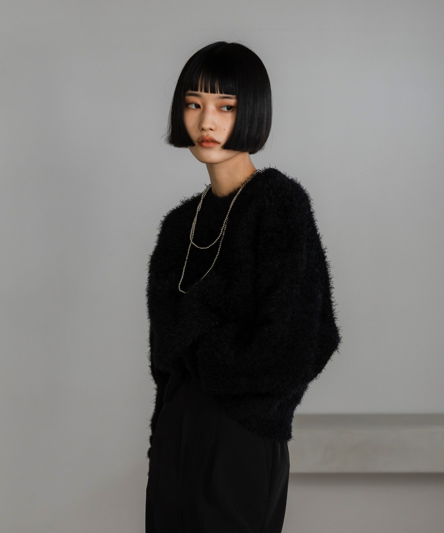 LOWRYS FARM「シャギープルオーバーＬＳ」|ニット・セーター|ブラック